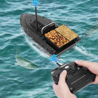 Bateau amorceur de pêche noir à GPS