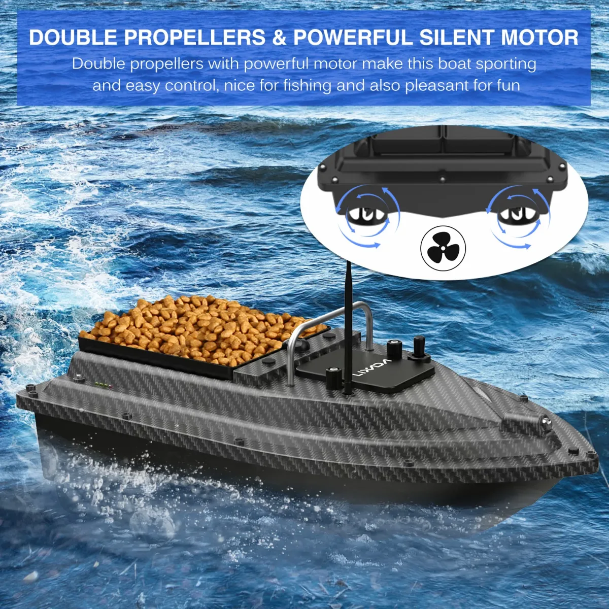 Bateau d'appâtage GPS avec télécommande