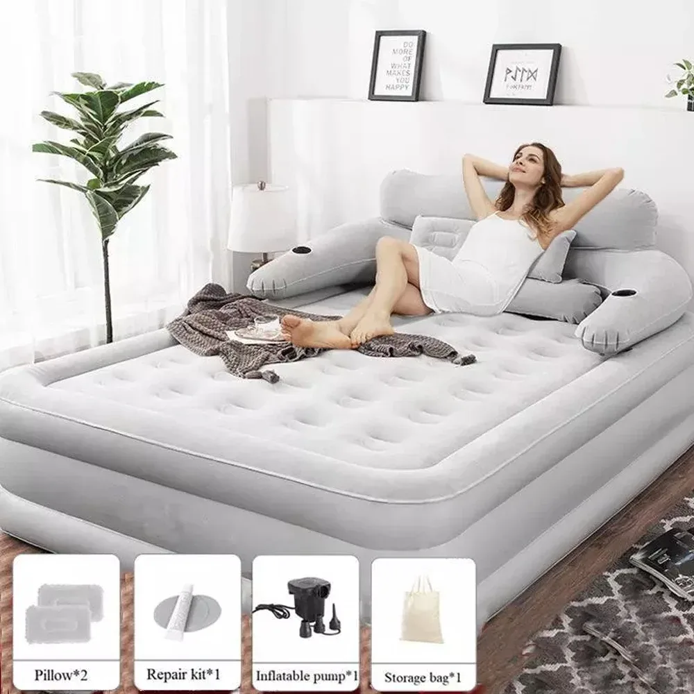 Matelas gonflable gris floqué, pliable