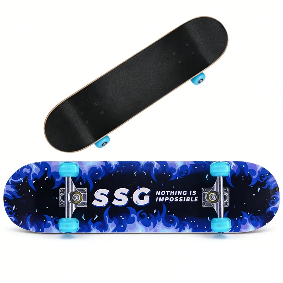 Skateboard complet bleu, érable 7 couches