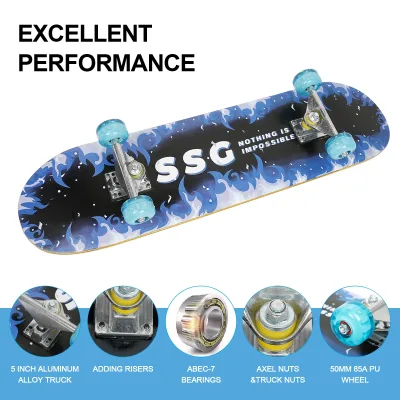 Skateboard complet bleu, érable 7 couches – image 2