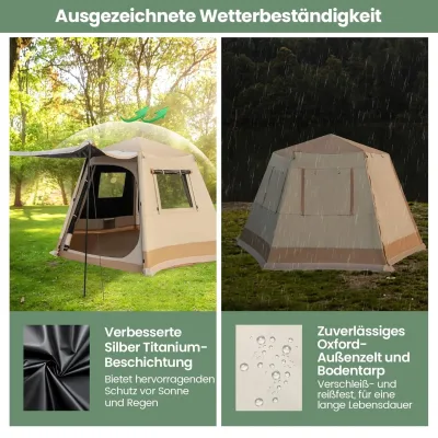 Tente tunnel familiale beige avec auvent – image 2