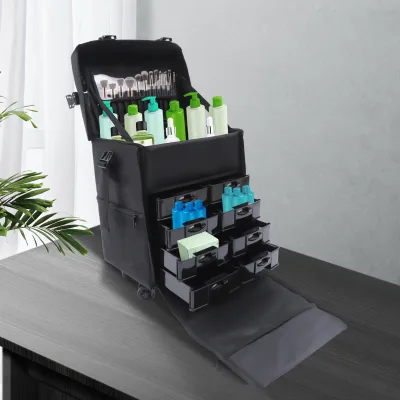 Valise de maquillage roulante 2 en 1 noire – image 2